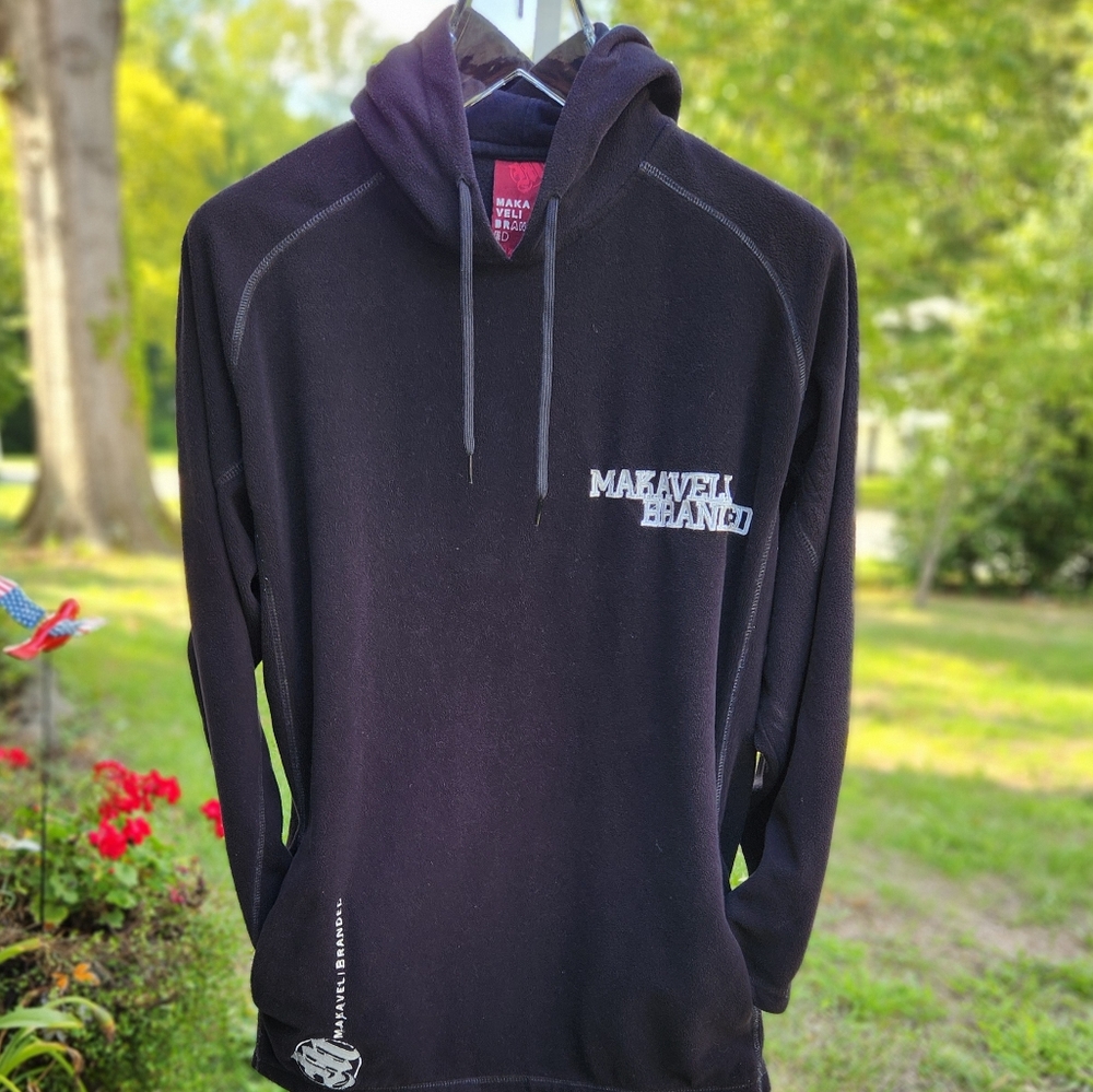 Y2K Men's Makaveli Branded black thin fleece hoodie- size Medium